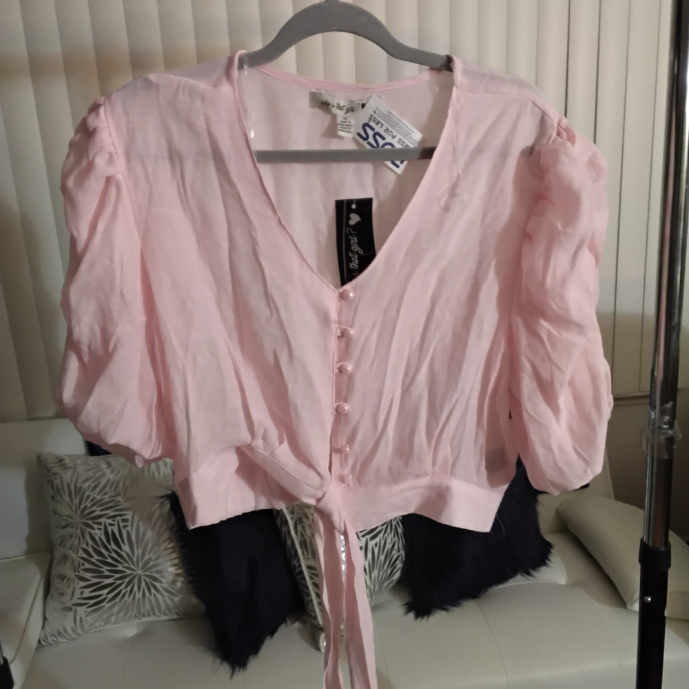 Pink Button-Up Puff Sleeve Top